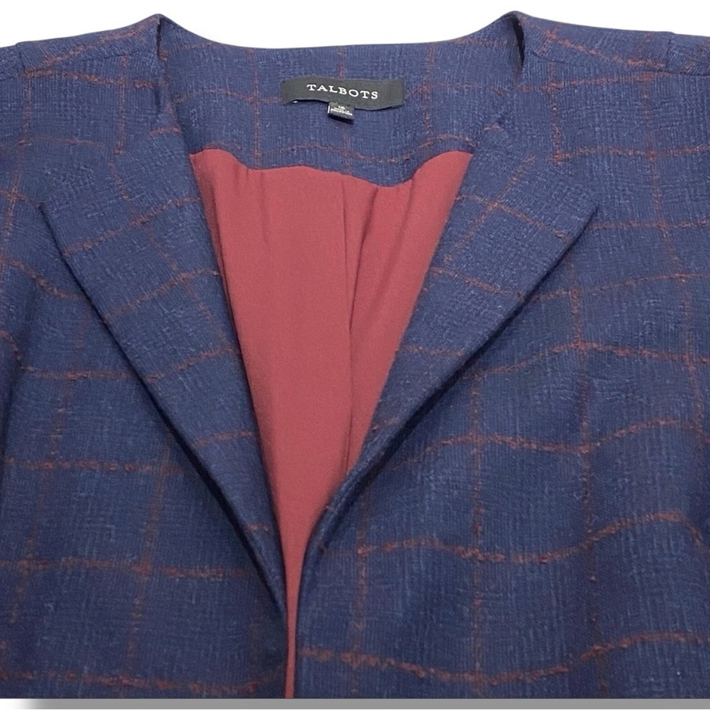 💙 Talbots Navy Wool Blend Windowpane Blazer – Size 12 NWOT - Picture 4 of 9